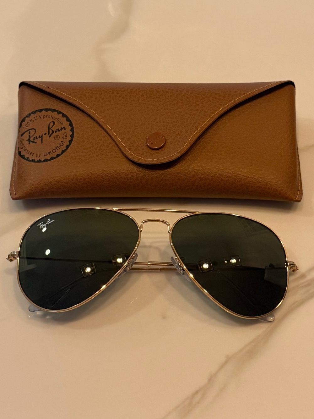 Ray-Ban Gold Frame Aviator Sunglasses with Green Lenses